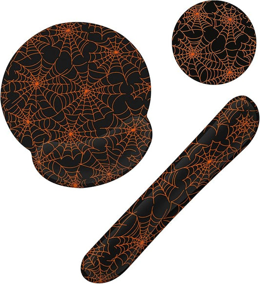 Halloween Spider Web Ergonomic Wrist Support Keyboard Mouse Wrist Rest Set, Computer Office Comfortable Wrist Rest for Mouse Easy Typing