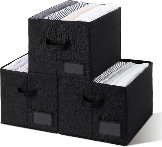 GRANNY SAYS Storage Baskets for Shelves, Fabric Storage Bins for Clothes, Closet Organization Bins, Collapsible Storage Bins with Handles, Decorative Storage Box, Black, Extra Large, 3-Pack