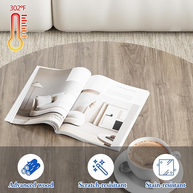 aboxoo Coffee Table Nesting Side Round Table Set of 2 End Table with Sturdy Metal Frame for Living Room Bedroom Apartment Modern Industrial Simple Nightstand,Oak