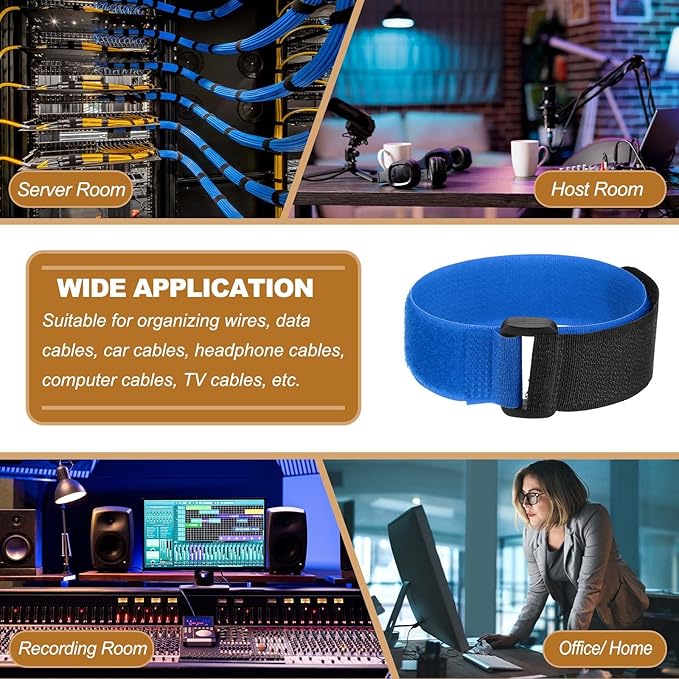 PATIKIL 8 x 0.98 Inch Reusable Cable Ties 10 Pcs Adjustable Hook and Loop Straps Cord Management Wire Wrap Cord Ties Organizer for Home Office Cables, Blue