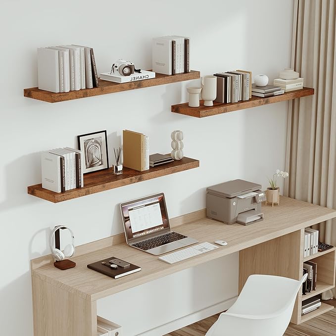 Vivelove Farmhouse Single Floating Shelves for Wall 48 in x 10.3in x 1.8in, Large Wall Long Shelves Heavy Duty 80 lbs for Bedroom, Living Room, Kitchen, Office, Rustic Shelf Book Home Decor, Brown