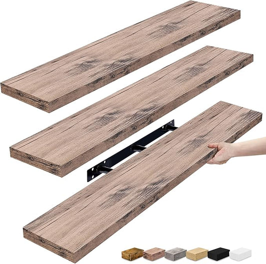 Sorbus Floating Shelves for Wall - 48 Inch Long Bathroom Shelves, Wall Decor for Bedroom, Kitchen, Living Room & Book Storage - Mounted Floating Shelf with Invisible Brackets (Mahogany, 3 Pack)