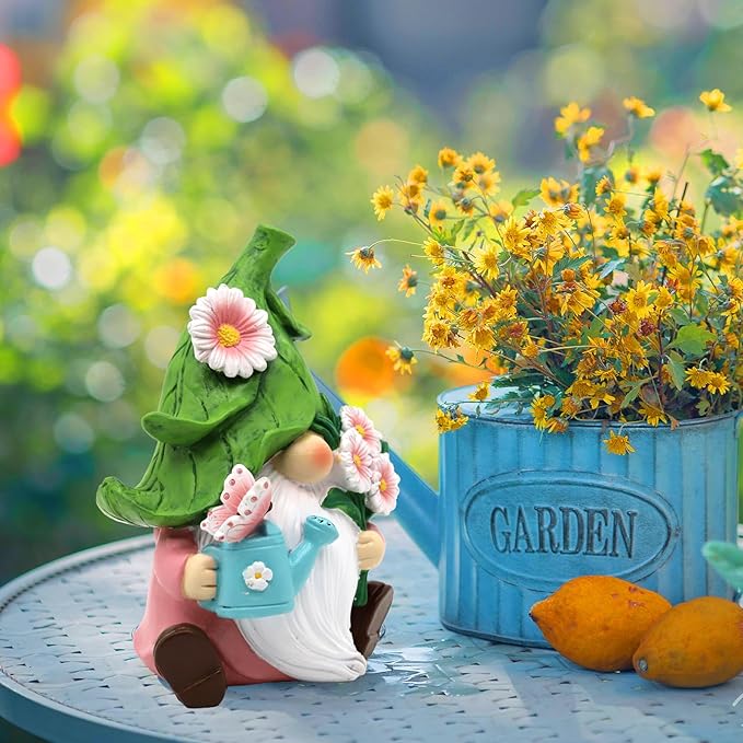 Spring Daisy Garden Gnome Figurine - 5.9'' Reisn Floral Gnome Garden Decorations Indoor Outdoor, Bright Summer and Fall Decor, Summer & Retirement Gifts for Women