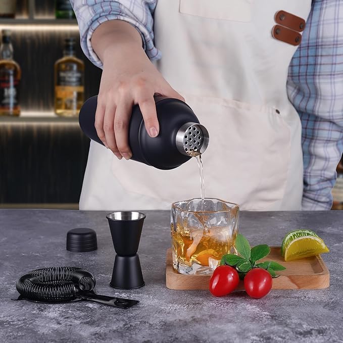 Cocktail Shaker Set Bartender Kit,5 Piece Bar Set Stainless Steel Bar Tools Set for Professional Bartender and Home (Matte Black, 5-Piece)