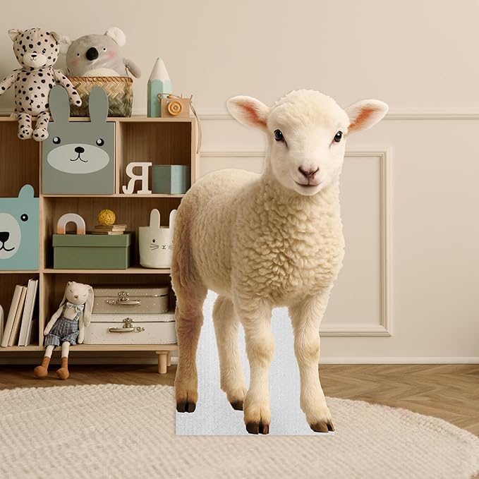 Lamb Life Size Standee - 4FT Freestanding Coroplast Cutouts | Farm Animal Standup Photo Booths, Birthday & Halloween Decorations