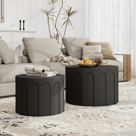 Nesting Coffee Table Set of 2, Modern Coffee Tables, Space-Saving Round Circle Coffee Tables, Side End Table for Living Room, Bedroom, Balcony, Office, Black