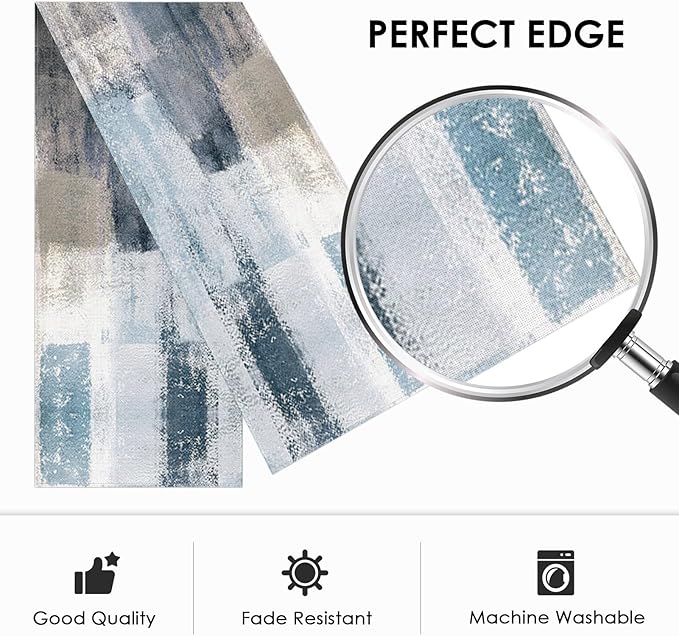 Emvency Farmhouse Table Runner, Vintage Blue and Grey Abstract Art Painting for Kitchen Coffee Table Family Dinners Holiday Parties Wedding Events Decor(13x90 inch)