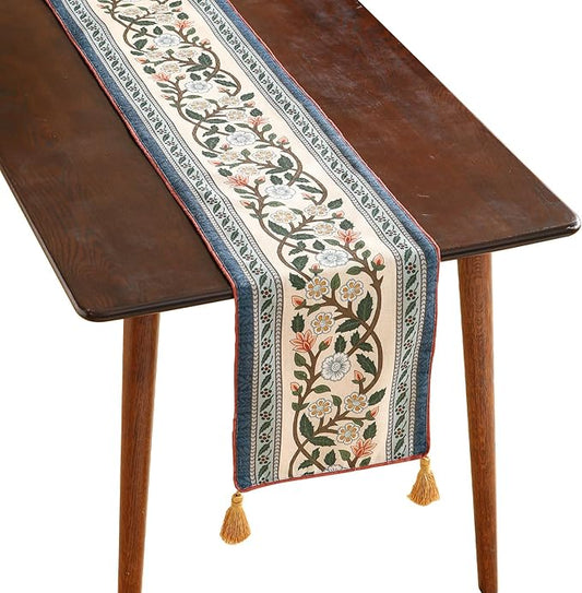 ISAENNE Designer Vintage Elegant Linen Extra Long Table Runner 118 Inches,Colorful Flower Pattern Soft Table Runners for Dining Tables,Thanksgiving,Kitchen Tables,Christmas,12"*118"-Naples C