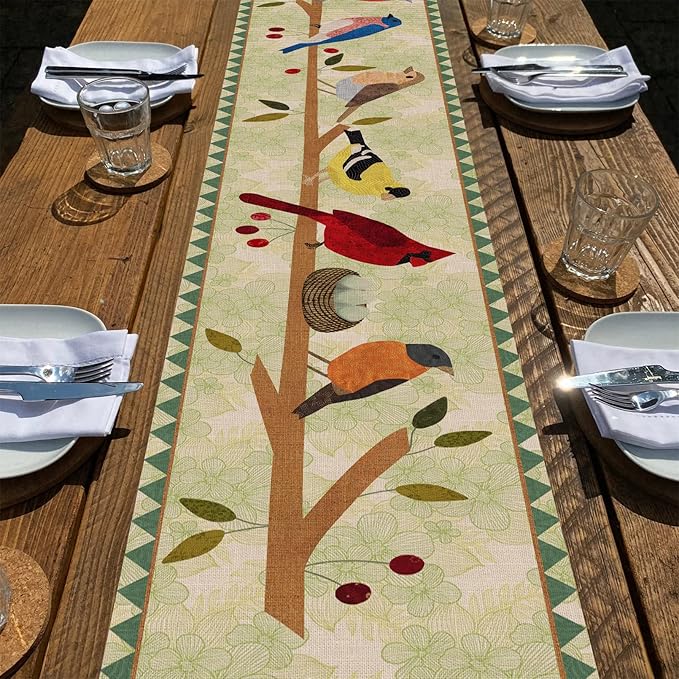 Seliem Summer Tree Branches Birds Table Runner, Cardinal Home Kitchen Dining Decor, Spring Seasonal Farmhouse Decorations Indoor Outdoor Party Supply 13 x 90 Inch