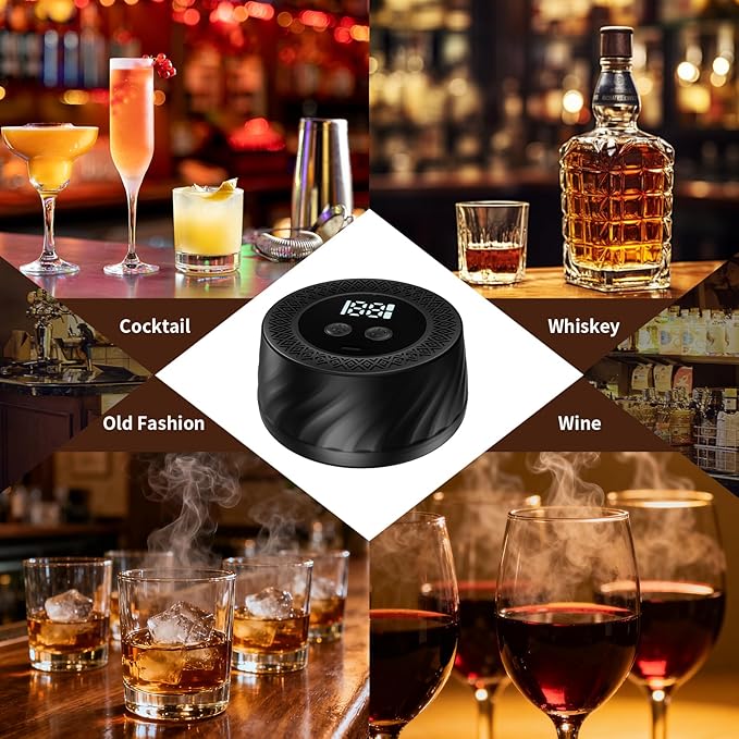 Electric Whiskey Smoker Kit with 6 Wood Chips, Built-in Lighter, Cocktail Old Fashioned Bourbon Drink Smoker Kit, No Butane Needed, Stocking Stuffers Christmas White Elephant Gifts for Adults Men