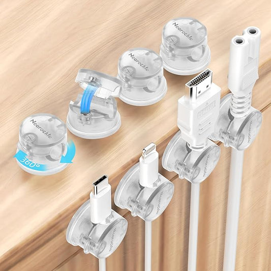 8 Pack Magnetic Cord Organizer [Locking Cable Rotatable] Cable Clips, Nearockle Upgraded Strong Magnetic Cord Holder, Adhesive Wire Keeper Cable Management for Desk,Car,Nightstand,Office,Home(Clear)
