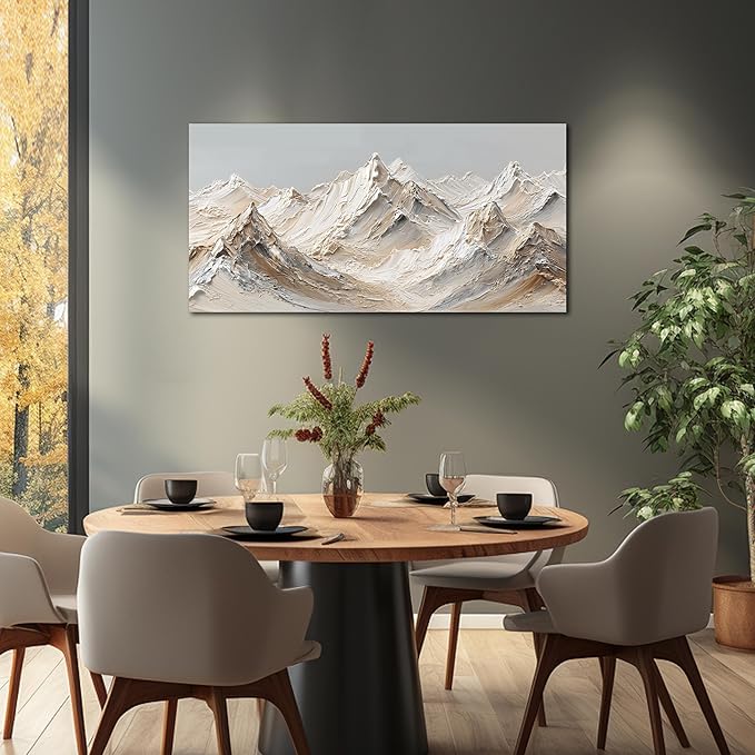 Abstract Canvas Art White Mountain Wall Art Minimalist Wall Decor Large Painting Nature Artwork for Living Room Bedroom Dining Room Office 24" x 48"