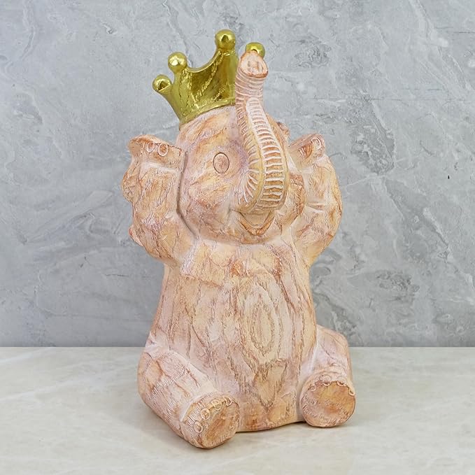 8-inch Resin Cartoon Three Hear-No, See-No, Speak-No Evil Stacked Elephants Collectible Statue Wood Grain Elephant Gift for Women, Boho Decor for Living Room