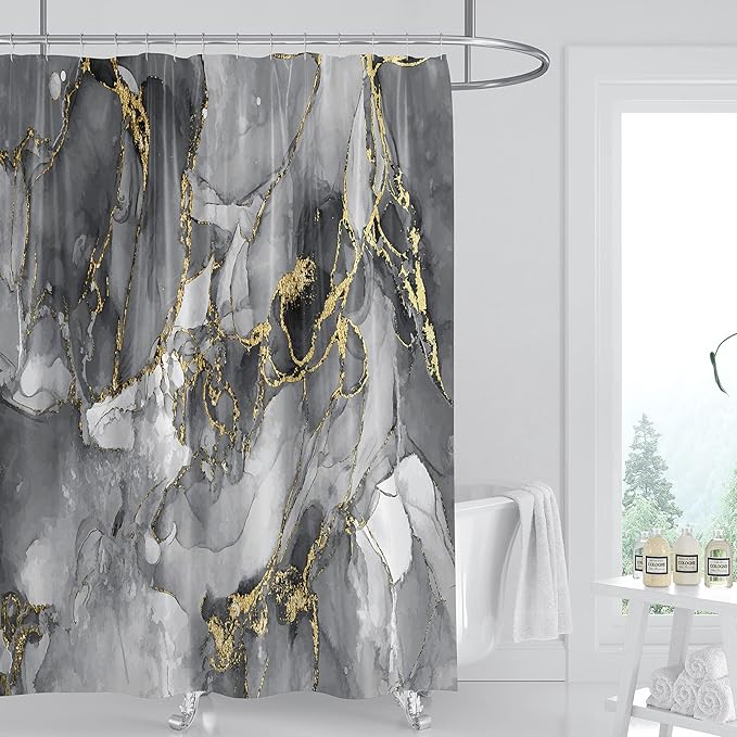 Domoku Brown Gold Marble Shower Curtain,Brown Golden Cracked Lines Abstract Modern Shower Curtain for Bathroom Decor,Waterproof Texture Washable Fabric Shower Curtain,72 X 72