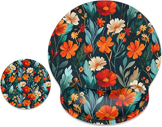 ITNRSIIET Ergonomic Mouse Pad with Wrist Support Wrist Rest Smooth Surface Non-Slip Rubber Base Comfortable Office Supplies Pain Relief, 9.8 x 9.1 inches, Beautiful Flowers