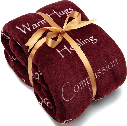 Chanasya Premium Sympathy Warm Hugs Gift Throw Blanket - Healing Gift Cancer Chemo Survivor Get Well Caring Gifts - Comfort Red Gift Blanket for Love Support Strength - Women Men Friend - Maroon