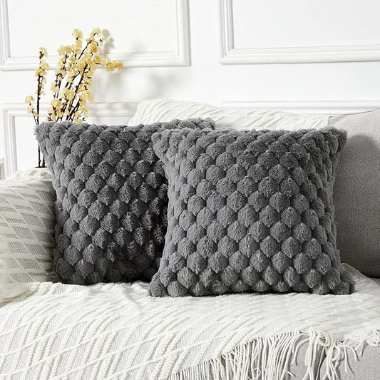 Yaertun Pack of 2 Super Soft Cozy Decorative Throw Pillow Covers Fuzzy Plush Faux Fur Luxury Cushion Cover Pillowcase for Sofa Couch Bed Livingroom 22x22 Inch Grey