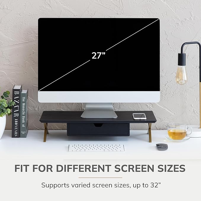 Anji Mountain Monitor Stand - Desktop Organizer & Laptop Riser, Ergonomic Monitor Riser, Space-Saving Monitor Stand for Desk, Durable Construction, Easy Assembly, Ideal for Home & Office,Black