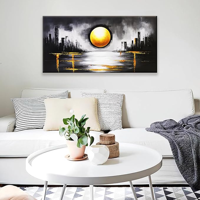 Abstract Black And Gold Wall Art Print Canvas Art Wall Decor Painting Abstract Art Prints Minimalist Artwork Pictures For Bedroom Kitchen Office Bathroom Home Wall Decor 20" × 40"