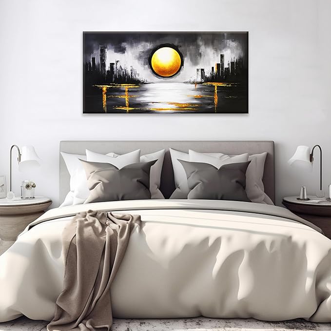 Abstract Black And Gold Wall Art Print Canvas Art Wall Decor Painting Abstract Art Prints Minimalist Artwork Pictures For Bedroom Kitchen Office Bathroom Home Wall Decor 20" × 40"