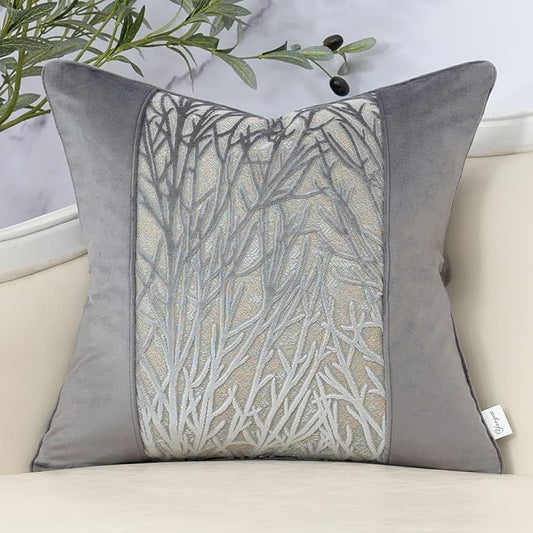 Yangest Dark Grey Twigs Throw Pillow Cover Velvet Branches Velvet Cushion Case Neutral Pillowcase for Sofa Couch Bedroom Living Room Home Decor,20x20 Inch