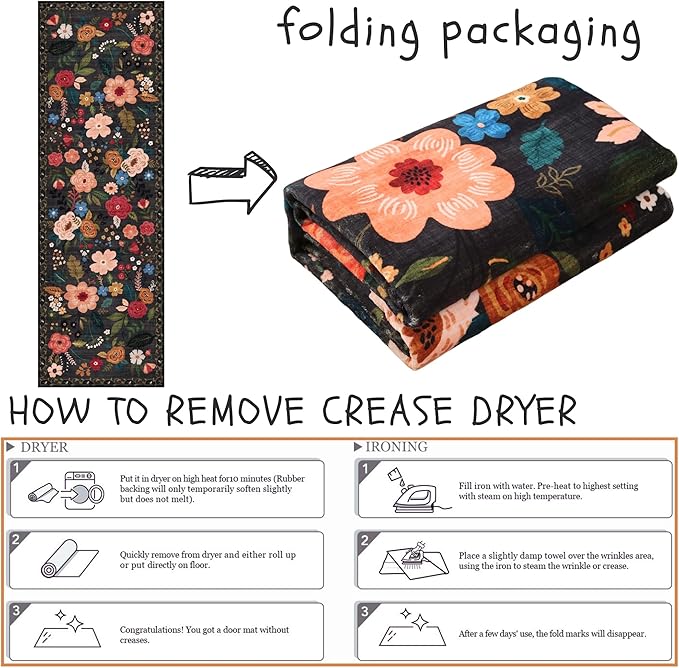 Rugcomf Runner Rug for Hallways Kitchen Rug Non Slip 2'6''x8' Washable Runner Rugs with Rubber Backing Soft Floral Carpet Runner for Hallways, Kitchen, Laundry, Bedroom, Bathroom(Black)