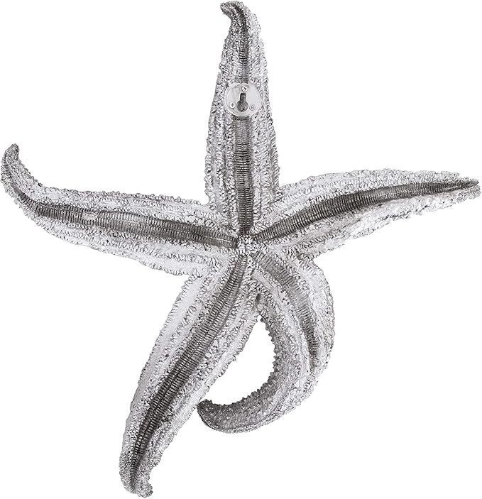 Howard Elliott Decorative Deep Starfish Figurine Hanging Wall Art for Home & Garden Decor, Silver Leaf Finish Abstract Decorative Sea Animal Figure for Tabletop & Wall Decoration 16 x 15 Inch, Medium
