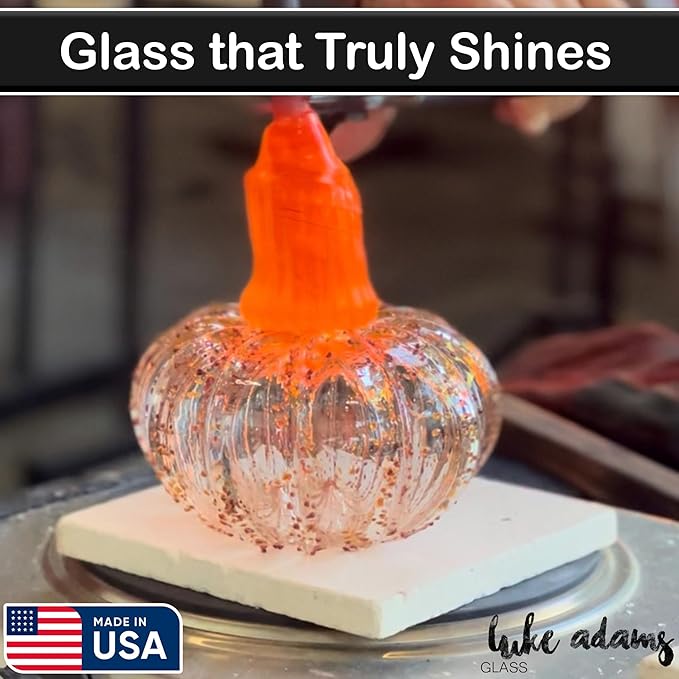 Luke Adams Glass Handmade Glass Pumpkins Handmade Table Top Home Decor (Squat, Winter Frost)