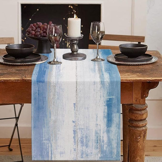 Emvency Farmhouse Table Runner, Blue and Grey Abstract Art Painting for Kitchen Coffee Table Family Dinners Holiday Parties Wedding Events Decor(13x72 inch)
