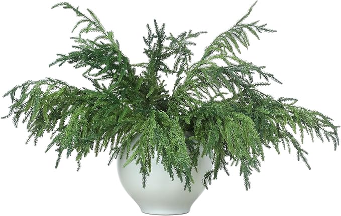Jutom 6 Pcs 30 Inch Christmas Norfolk Pine Branches, Lifelike Bendable Non-Shedding Greenery Stems Faux Pine Picks for Christmas Mantel Centerpiece Garland Wreath and Holiday Decor