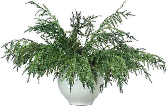Jutom 6 Pcs 30 Inch Christmas Norfolk Pine Branches, Lifelike Bendable Non-Shedding Greenery Stems Faux Pine Picks for Christmas Mantel Centerpiece Garland Wreath and Holiday Decor