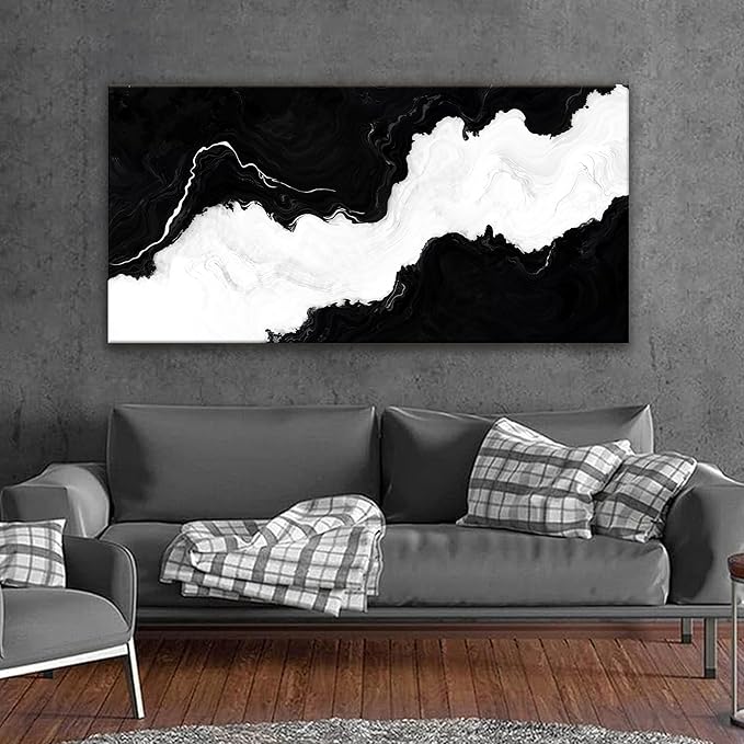 Abstract Wall Art For Living Room Black And White Wall Art Modern Canvas Art Wall Decor Paintings Abstract Artwork Print Picture For Bedroom Office Can Be Hung 24 × 48 Inch