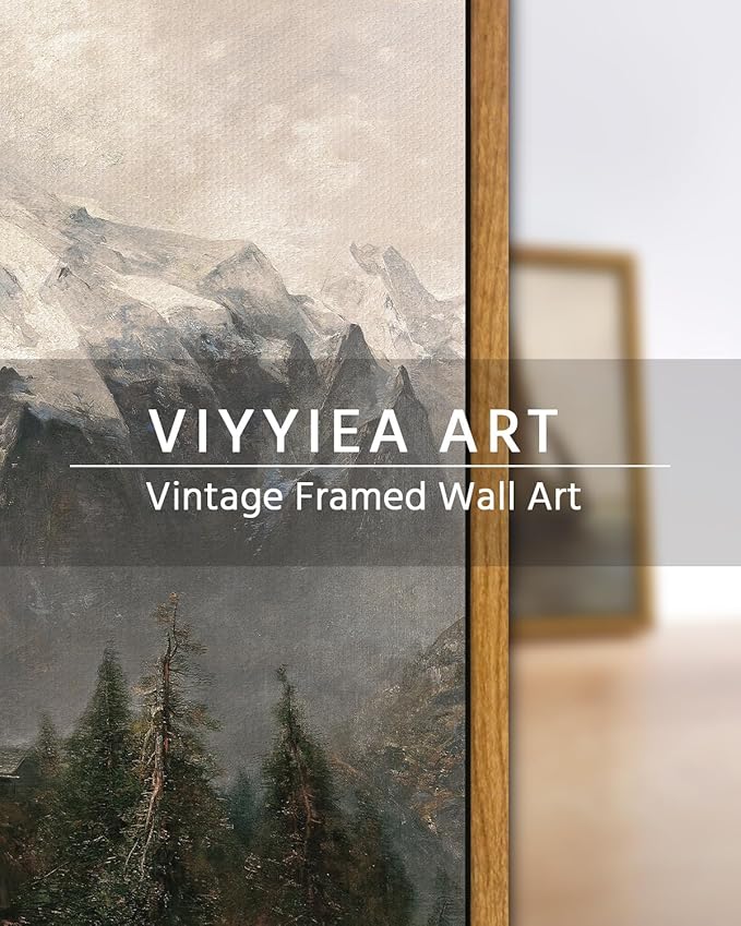 VIYYIEA Framed Canvas Wall Art Room Decor, Winter Decor, Mountain Landscape Painting Prints, Rustic Farmhouse Decorations for Bedroom Bathroom Living Room 9"x11"