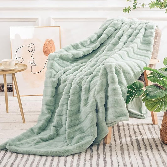 NEXHOME PRO Faux Fur Throw Blanket Sage Green, Soft Cozy Plush Fleece Blanket for Sofa Couch Bed Living Room, Dual Sided Blankets for Women Men Kids 50 * 60 Inches