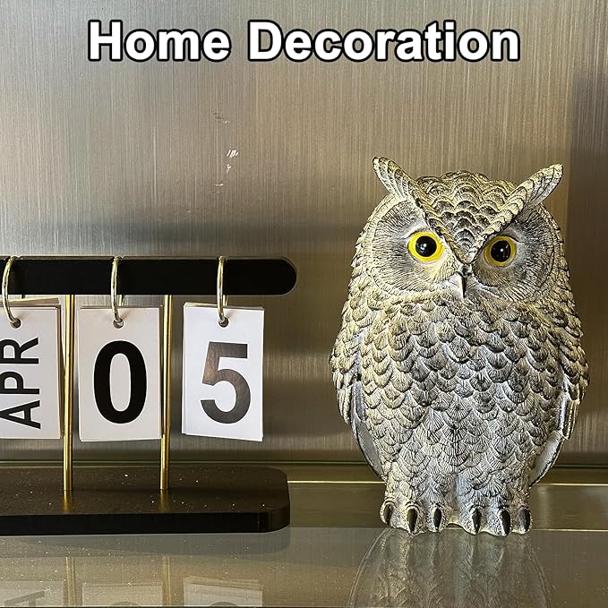 2 Pack Realistic Owl Statues for Indoor & Outdoor Decoration, Effective Birds Deterrent for Garden, Patio, Yard, and Home Decor, Suitable for Spring Decor (Brown & Gray)