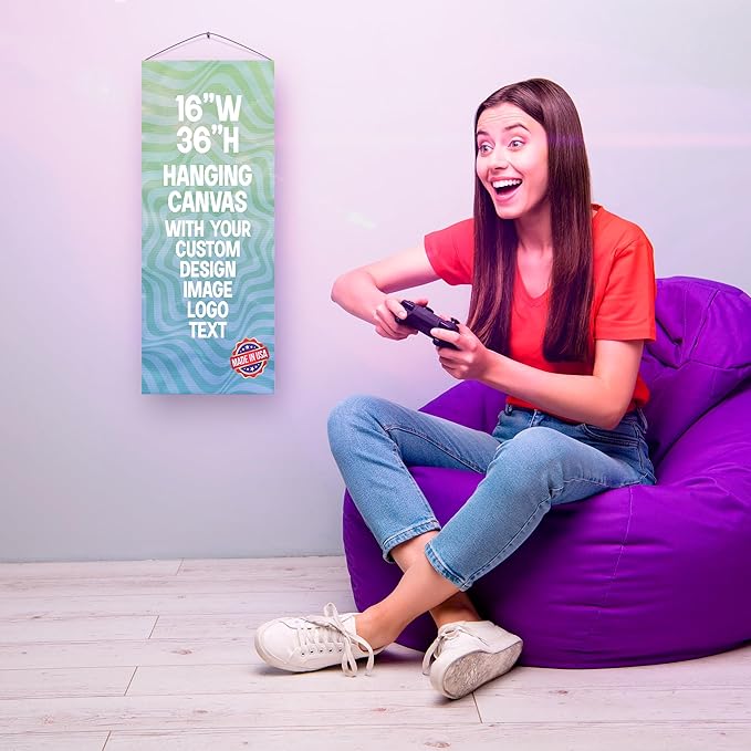 Custom Hanging Canvas Wall Art (16”x35”) by BCB Print | Personalized Picture Banner | Ready to Hang Vertical Home Decor | HD Print Bedroom & Living Room Wall Art | Express Dispatch/Ship | Made in USA