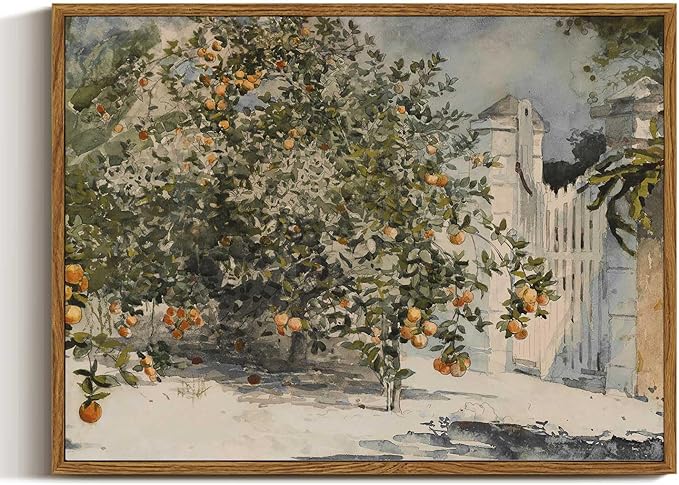 VIYYIEA Framed Canvas Wall Art Vintage Decor, Country Orange Trees Earthy Room Decor Aesthetic, Kitchen Living Room Bedroom Bathroom Rustic Farmhouse Decorations, 12"x16"