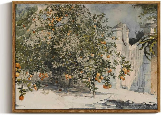 VIYYIEA Framed Canvas Wall Art Vintage Decor, Country Orange Trees Earthy Room Decor Aesthetic, Kitchen Living Room Bedroom Bathroom Rustic Farmhouse Decorations, 12"x16"