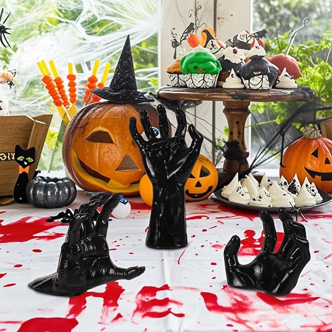 Gothic Wall Decor, Set of 3 Wall Mounted Creepy Ghost Hands with Tea Lights Candles, Spooky Goth Decor Black Horror Reaching Ghost Hands for Halloween Spooky Hainging Decorations