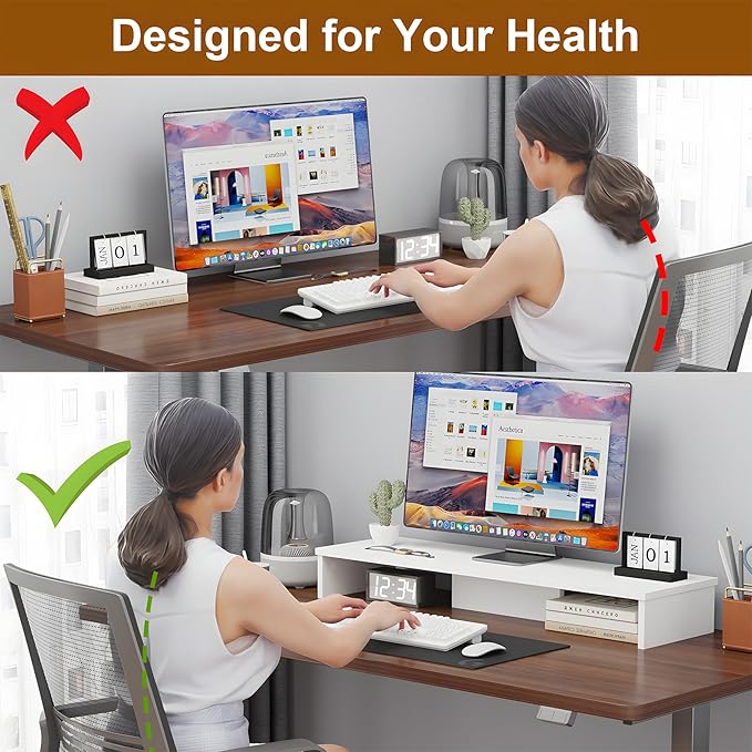 Dual Monitor Stand Riser for Desk with LED Lights, Large Computer Monitor Stand for 2 Monitors, Desk Shelf for Top of Desk, Desktop Organizer for Computer, Laptop, Printer, TV