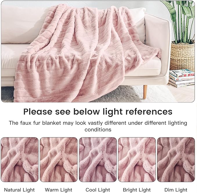 NEXHOME PRO Faux Fur Throw Blanket Pink, Luxury Soft Decorative Cozy Plush Long Shaggy Fluffy Blanket for Sofa Couch Bed Living Room, Reversible Puffy Thick Warm Blanket for Winter, 60"X80"