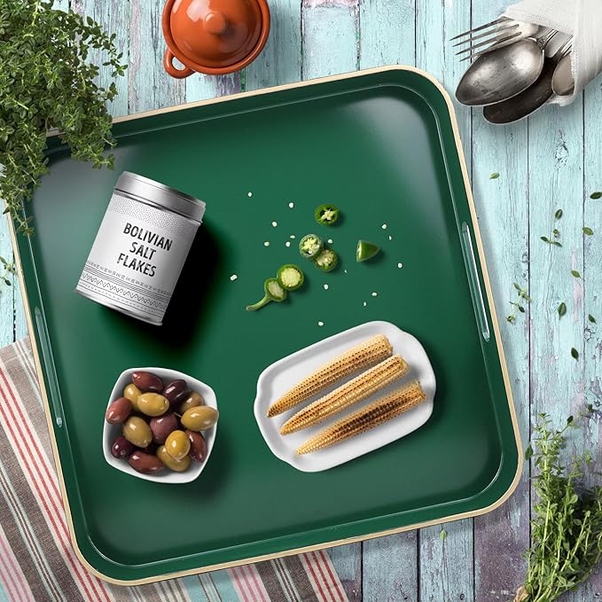 Green Square Decorative Tray with Handles, 13"*13" Versatile Serving Tray for Coffee Table, Ottoman, Ideal for Serving, Displaying, Organizing