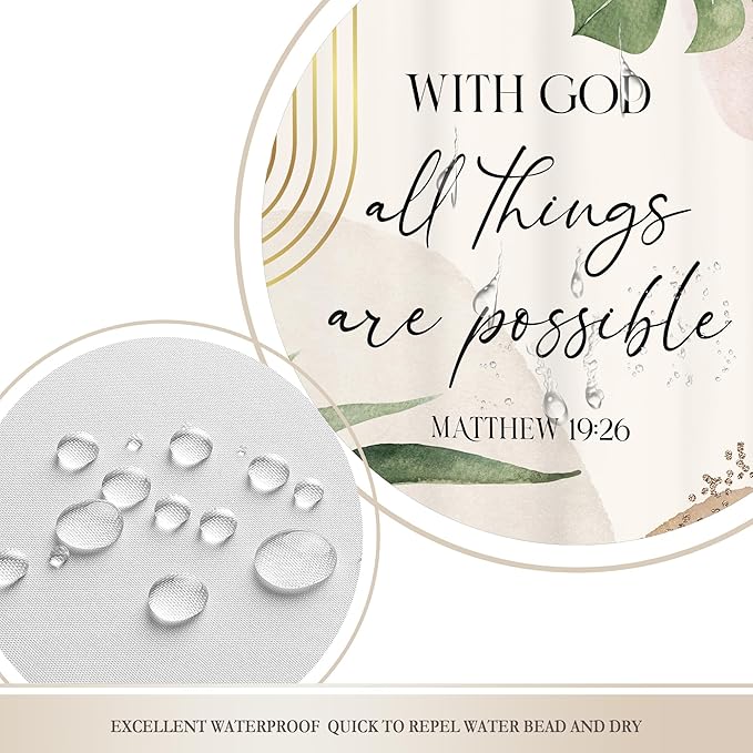 Glawry Boho Bible Verse Shower Curtain Inspirational Scriptures Quotes Abstract Tropical Palm Leaf Mid Century Bathroom Christian 72Wx72L Inches Bath Accessories Art Home Decor Fabric 12 Pack Hooks