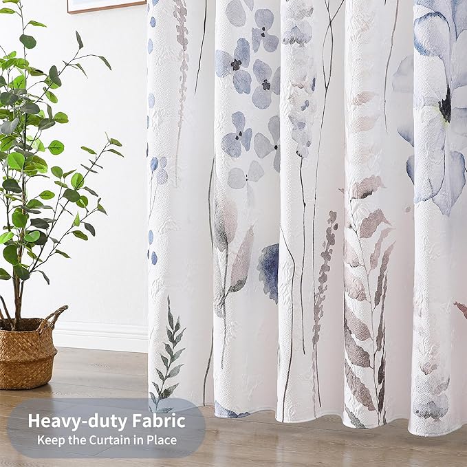 QiyI Watercolor Wildflowers Shower Curtain, Minimalist Grey Poppies Cloth Bath Curtain, Embossed Butterflies Botanical Flower Bathroom Curtain, Waterproof Fabric Shower Curtain Set with Hooks, 72x72