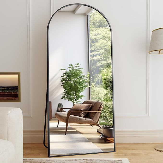 Floor Length Mirror, 76"x34" Arch Full Length Mirror Hanging or Leaning, Body Mirrors with Stand, Arched-Top Wall Mounted Mirrors with Aluminum Frame for Bedroom (Black)