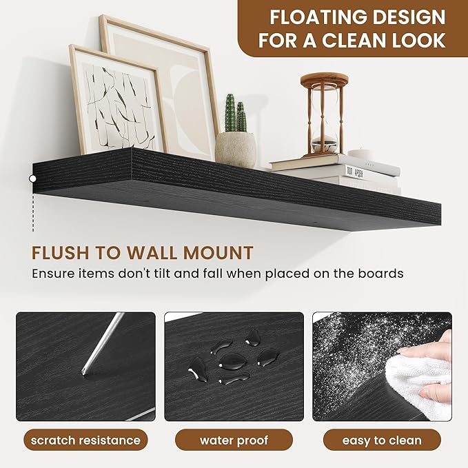 fuqing Floating Shelves for Wall, Bathroom Shelf Wall Mounted for Storage, Shelves with Invisible Bracket for Bedroom, Kitchen, Living Room, Farmhouse Small Book Shelf, 30 Inch Set of 2, Black