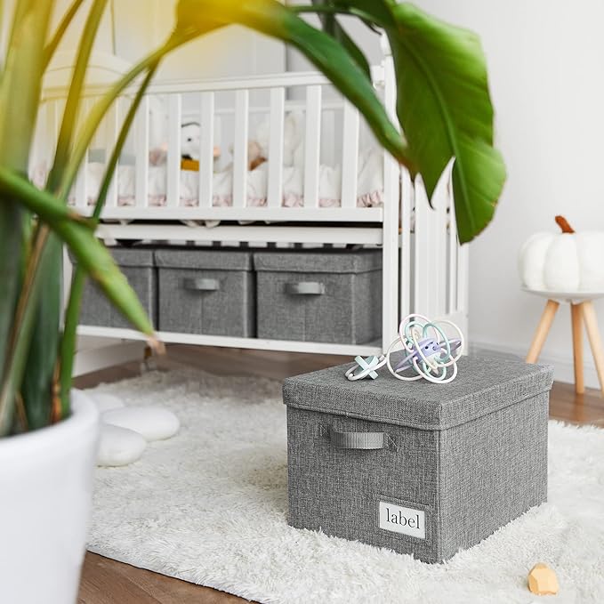 GRANNY SAYS Storage Bins with Lids, Linen Closet Organizers and Storage Baskets for Shelves, Storage Containers for Closet Organization, Large Bins for Storage, Dark Gray, 3-Pack