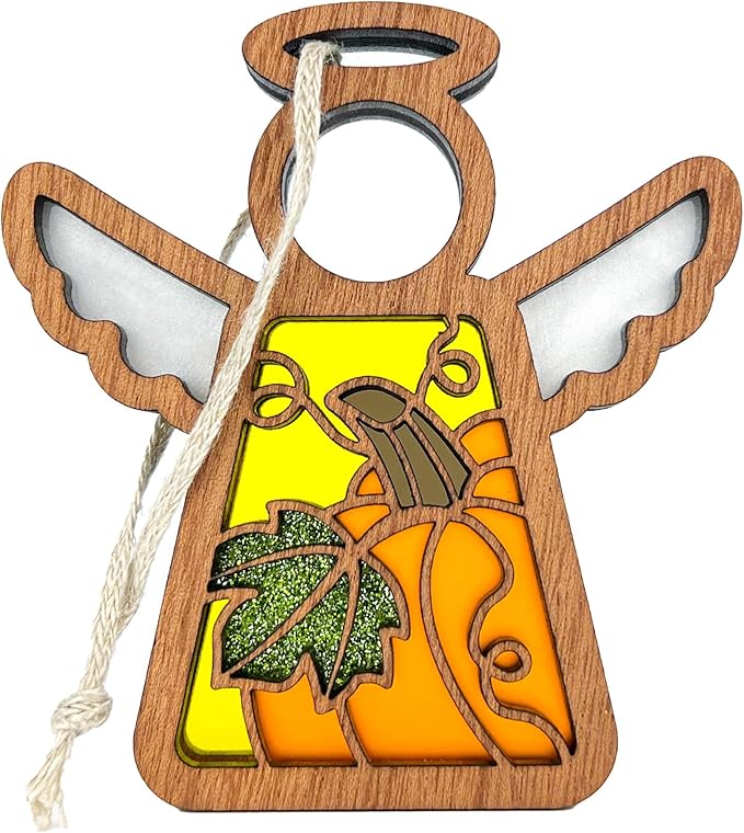 Pumpkin Ornaments for Tree - Autumn Decorations for Home - Fall Angel Figurine - Halloween Indoor Decor - Small - Grandma Gifts from Grandson - 3.5" (H)