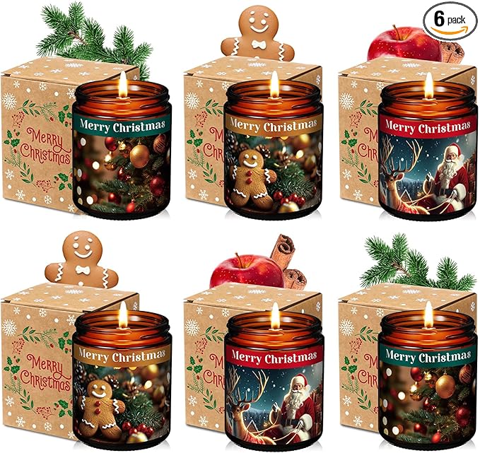Christmas Gifts Scented Candles Bulk 7 oz Soy Wax Home Floral Holiday Christmas Jar Candles Set Bundle with Gift Boxes Long-Lasting Scents for Women and Mom