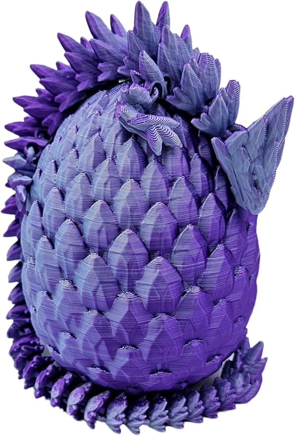 3D Printed Dragon Egg Articulating Gemstone Dragon Fidget Figurine - Vibrant Color Dragons Flexible ADHD, Autism and Anxiety Relief - Articulated Joints (Purple Mint Silk)